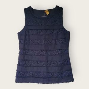 J.Crew Navy Blue Lace Tweed Stripe Sleeveless Tank Top Blouse EUC | Small